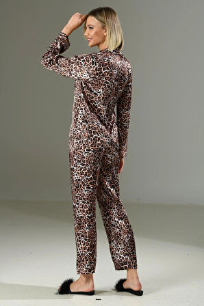 Arias Closet Leopar Desen Yumuşak Dokulu Saten Gecelik Takımı  OZN-22943