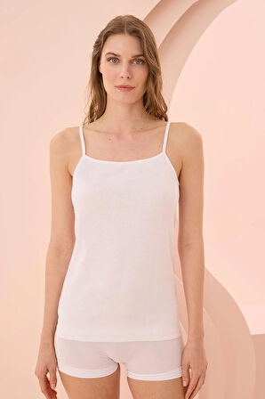 Aria's Closet İp Askılı Beyaz Ribana Atlet