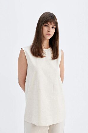 DeFacto Regular Fit Bisiklet Yaka Pamuklu Kolsuz Basic Düz Tunik D2953AX24HSER234