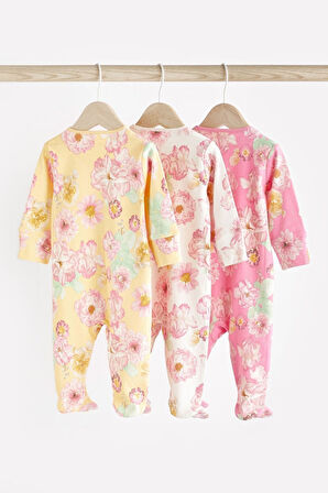 Next Baby % 100 Pamuklu Pembe Çiçekli 3’lü Tulum Set