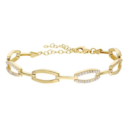 Zirkon Taşlı 6lı Cats Eye Gold Renk 925 Ayar Gümüş Bayan Bileklik