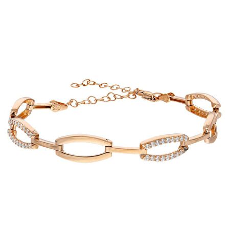 Zirkon Taşlı 6lı Cats Eye Rose Renk 925 Ayar Gümüş Bayan Bileklik