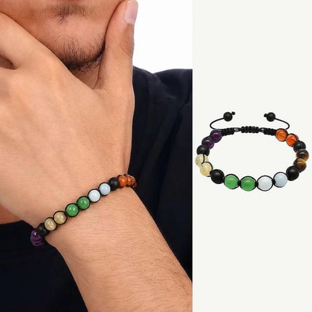 Makrome Örgülü Küre Kesim Çoklu Doğaltaş Kombinli Erkek Başarı Bilekliği
