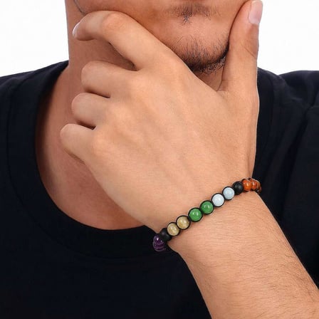 Makrome Örgülü Küre Kesim Çoklu Doğaltaş Kombinli Erkek Başarı Bilekliği