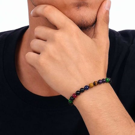 Küre Kesim Çoklu Kaplangözü Doğaltaş Kombinli Erkek Enerji Bilekliği