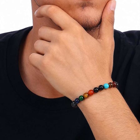 Küre Kesim Çoklu Doğaltaş Yıldız-Gezegen Kombinli Erkek Şans Bilekliği