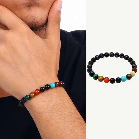 Küre Kesim Çoklu Doğaltaş Yıldız-Gezegen Kombinli Erkek Şans Bilekliği