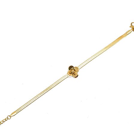 Gold Renk Kararmaz Metal Snake Zincirli Kır Çiçeği Tasarım Kadın Bileklik