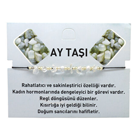 Makrome Örgülü Basic Model Ay Taşı Doğaltaş Kadın Bileklik