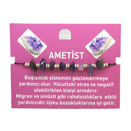 Makrome Örgülü Basic Model Ametist Doğaltaş Kadın Bileklik