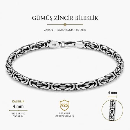 925 Ayar Gümüş 2 mm Erkek Kral Bileklik