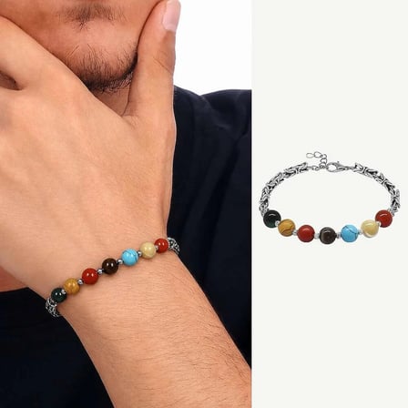 Kararmaz Metal Kral Zincirli Küre Kesim Çoklu Doğaltaş Gezegen Kombinli Erkek Şans Bilekliği