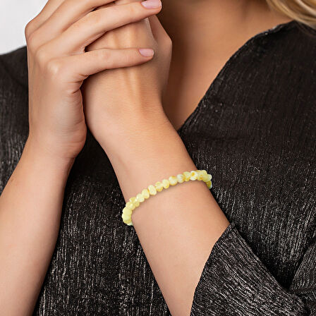 Sarı-Beyaz Renk Natural Form Doğal Damla Kehribar Kadın Bileklik