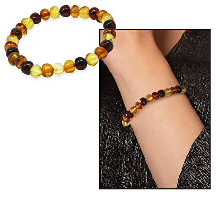 Süzme Multicolor Renk Natural Form Doğal Damla Kehribar Kadın Bileklik