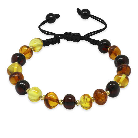 Makrome Örgülü Dorika Detaylı Multicolor Natural Form Doğal Damla Kehribar Kadın Bileklik