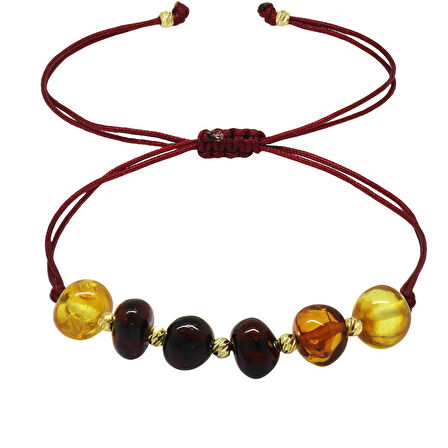 Makrome Örgülü Modern Tasarım Dorika Detaylı Multicolor Natural Form Doğal Damla Kehribar Kadın Bileklik
