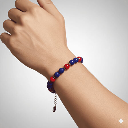 Gümüş Renk Kararmaz Metal Zincir Küre Kesim Bordo Mavi Jade Hematit Doğaltaş Erkek Taraftar Bileklik