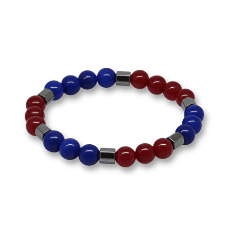 Küre Kesim Bordo Mavi Jade Doğaltaş Erkek Taraftar Bileklik