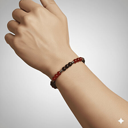 Küre Kesim Kırmızı Siyah Akik Oniks Hematit Doğaltaş Erkek Taraftar Bileklik