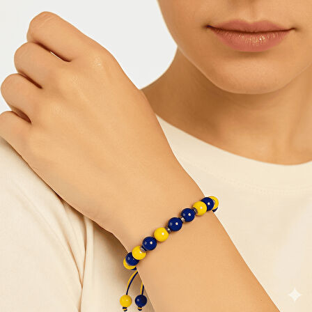 Makrome Örgülü Küre Kesim Sarı Lacivert Jade Hematit Doğaltaş Kadın Taraftar Bileklik