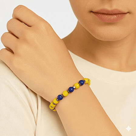 Gold Renk Metal Zincirli Küre Kesim Sarı Lacivert Jade Hematit Doğaltaş Kadın Taraftar Bileklik