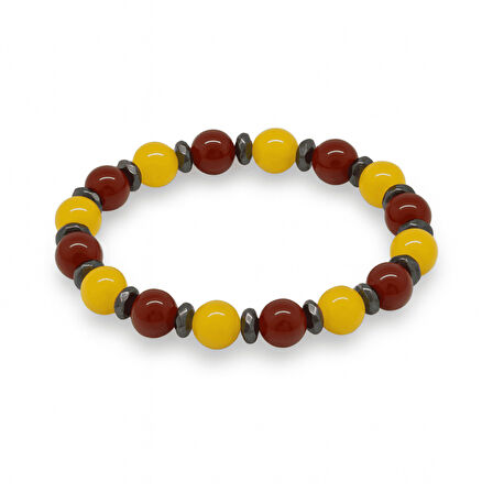 Küre Kesim Sarı Kırmızı Jade Akik Hematit Doğaltaş Kadın Taraftar Bileklik M2