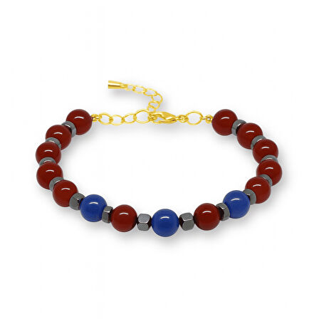 Gold Renk Kararmaz Metal Zincir Küre Kesim Bordo Mavi Jade Hematit Doğaltaş Kadın Taraftar Bileklik