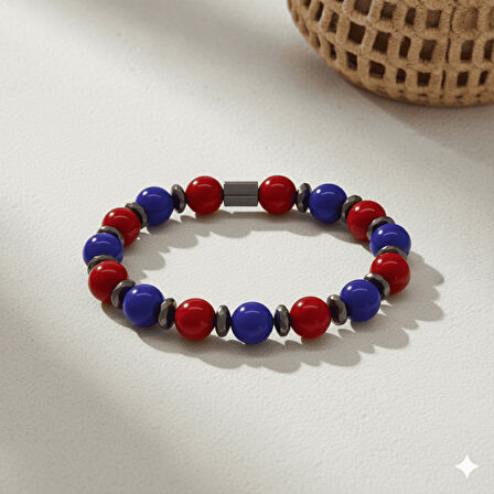 Küre Kesim Bordo Mavi Jade Doğaltaş Kadın Taraftar Bileklik M2