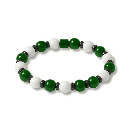 Küre Kesim Yeşil Beyaz Jade Doğaltaş Kadın Taraftar Bileklik M2