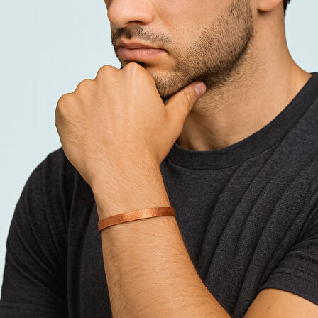 Erkek Bakır Bileklik - İsme Özel Yazılı - Esnek Yapılı
