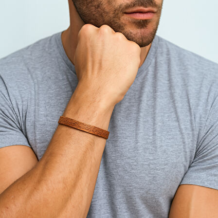 Erkek Bakır Bileklik - Dalga Desenli - Esnek Yapılı
