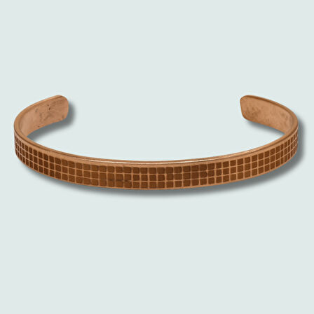 Erkek Bakır Bileklik - Kare Desenli - Esnek Yapılı