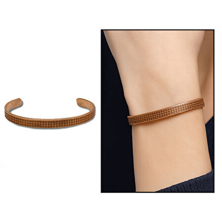 Kadın Bakır Bileklik - Kare Desenli - Esnek Yapılı