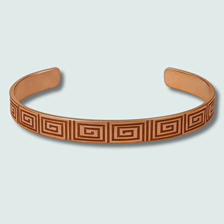 Erkek Bakır Bileklik - Greek Desenli - Esnek Yapılı