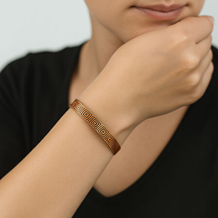 Kadın Bakır Bileklik - Greek Desenli - Esnek Yapılı