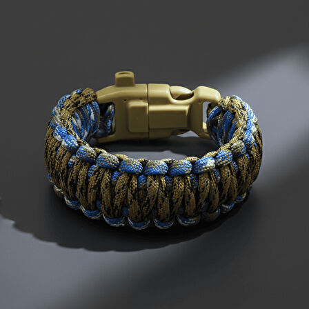 Pusulalı Çakmaklı Taktik Paracord Bileklik - Toprak Mavi Kamuflaj Desen - Kamp ve Doğa Sporları İçin