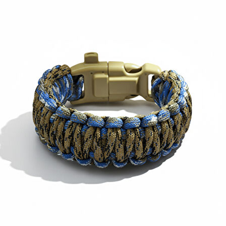 Pusulalı Çakmaklı Taktik Paracord Bileklik - Toprak Mavi Kamuflaj Desen - Kamp ve Doğa Sporları İçin