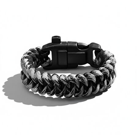 Pusulalı Çakmaklı Taktik Paracord Bileklik - Şehir Mavi Kamuflaj Desen - Kamp ve Doğa Sporları İçin