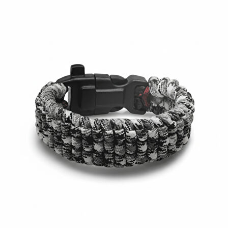 Pusulalı Çakmaklı Taktik Paracord Bileklik - Monokrom Kamuflaj Desen - Kamp ve Doğa Sporları İçin