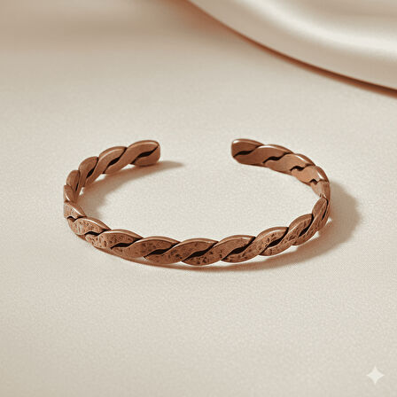 Erkek Bakır Bileklik - Taşlamalı Burma Model - Otantik Tasarım - Ayarlanabilir Yapı