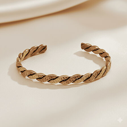 Erkek Bakır Pirinç Bileklik - Taşlamalı Burma Model - Otantik Tasarım - Ayarlanabilir Yapı