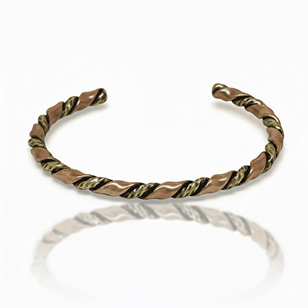 Erkek Bakır Pirinç Bileklik - Otantik Burma Tasarım - Ayarlanabilir Yapı