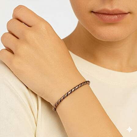 Kadın Bakır Bileklik - Otantik Oval Burma Tasarım - Ayarlanabilir Yapı