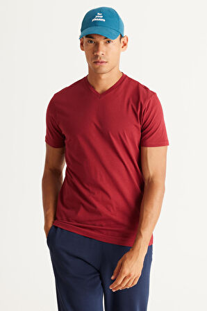 2'li Slim Fit Dar Kesim V Yaka %100 Pamuk Tişört