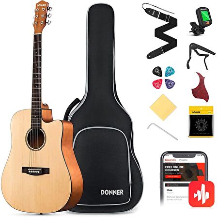 Donner DAD-140C Dreadnought Akustik Gitar Paketi (Natural)