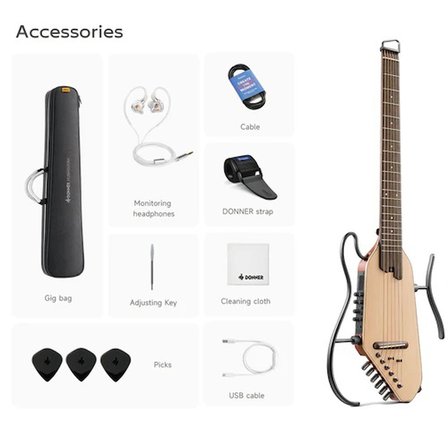 Donner Hush-I Pro Elektro Akustik Gitar (Natural Ladin)