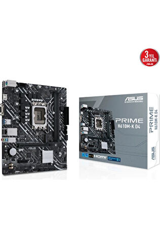 ASUS INTEL PRIME H610M-K D4 ARGB DDR4 3200 HDMI GLAN M.2 1700P (12-13-14. Nesil)