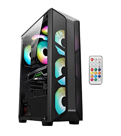 AZTECH AZT101-B TEMPERLI CAM SIYAH U.KUMANDALI+5xRGB FAN+SWITCH AKVARYUM GAMING KASA