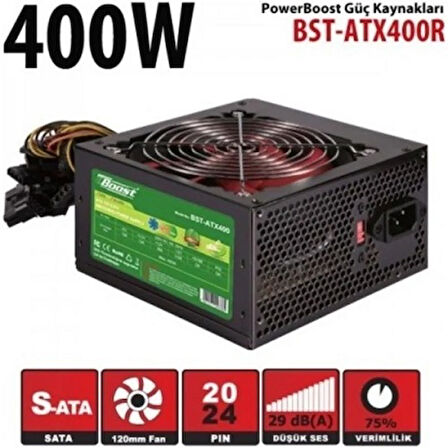 POWERBOOST BST-ATX400R 400W 12 CM SİYAH FAN Atx PSU RETAIL BOX (KUTULU) + (Power Kablo)