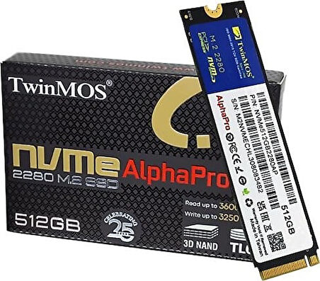 TwinMOS ALPHA PRO 512GB PCIE NVME M.2 3600/3250 3DNAND SSD NVME512GB2280AP GEN3